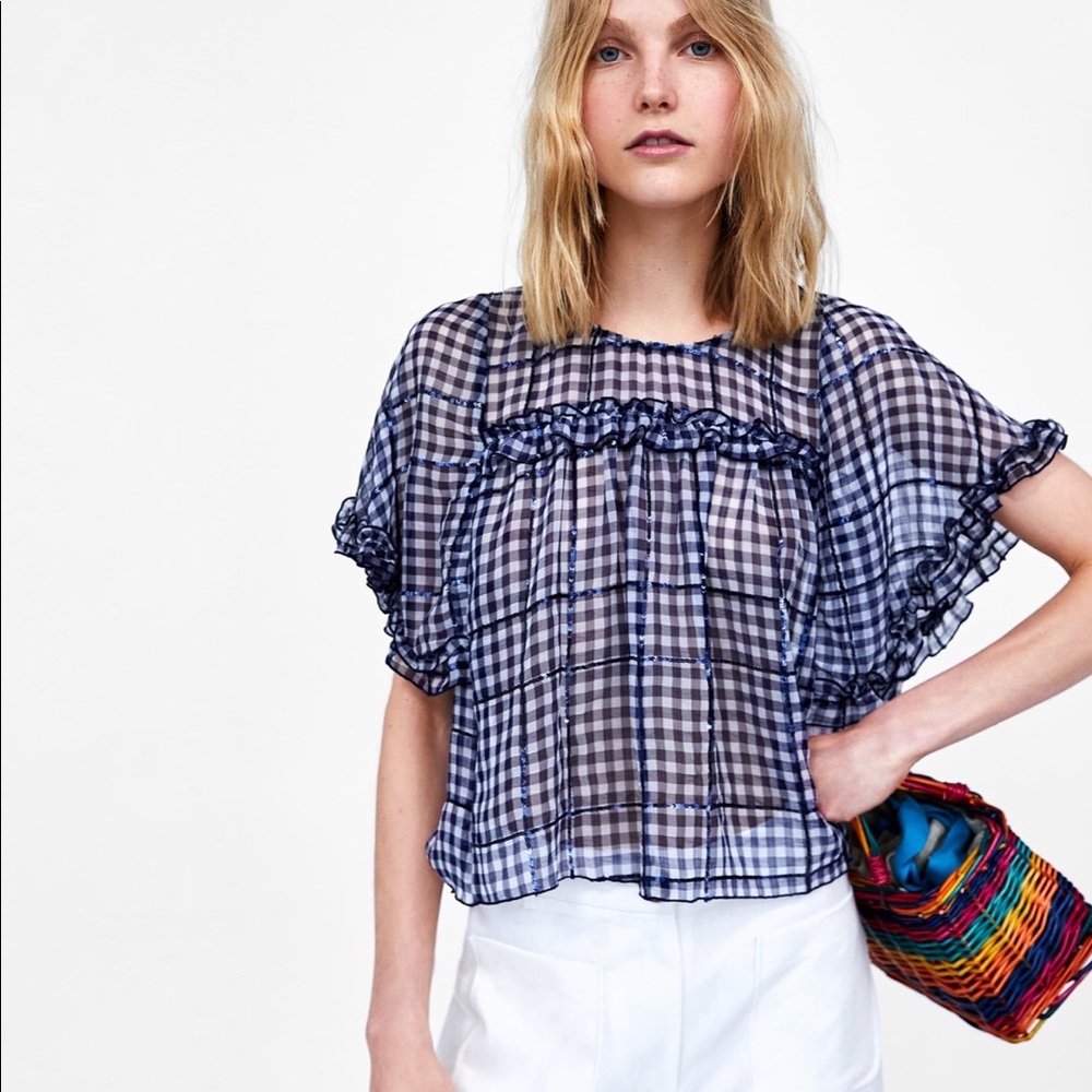 🌸Zara Vichy Checkered Top with Sequins🌸